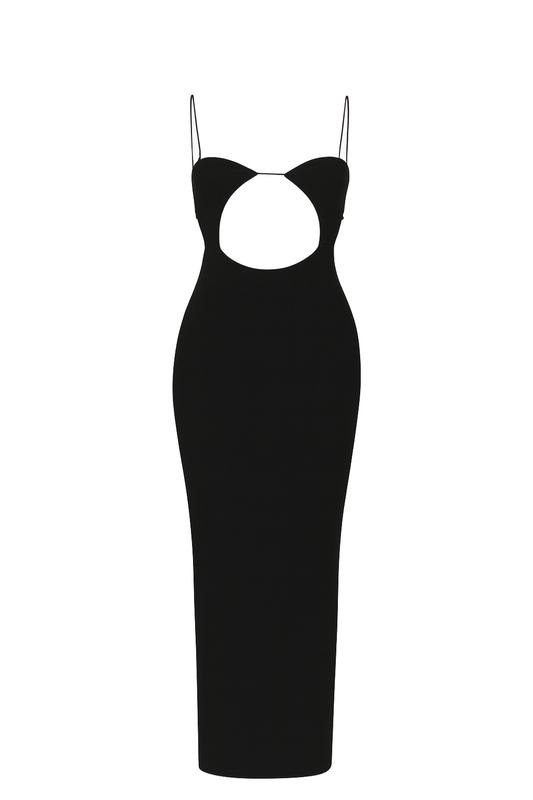 Sialy- Robe Longue noir en découpe