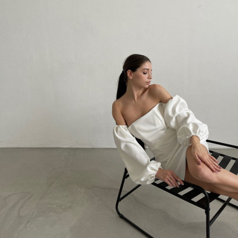 Penela - Robe evasé a manche longue blanc/rose