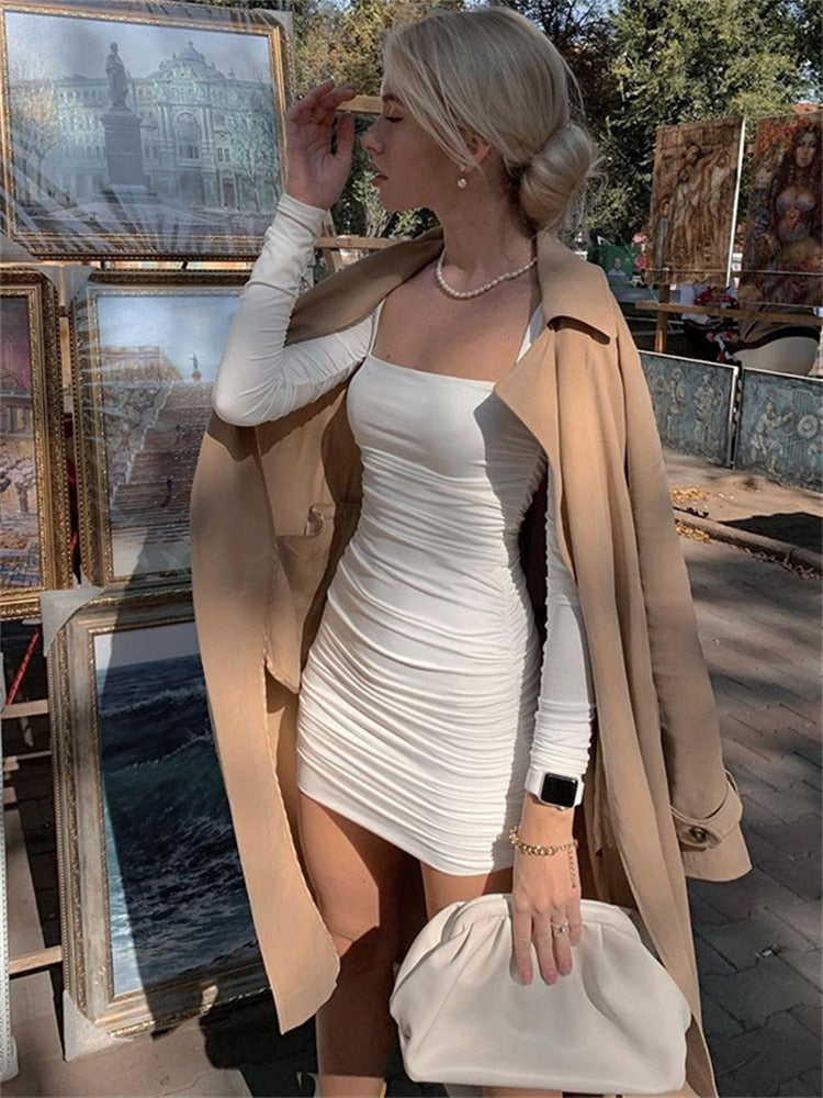 Milena - robe mi longue plissé a manche longue