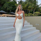 Berlina - robe longue en découpe blanche/noir