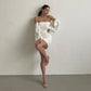 Penela - Robe evasé a manche longue blanc/rose