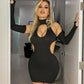 Galiena - Robe mini moulante en décollete avec découpe noir