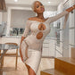 Kylie - Robe d'ete mi longue en nilon a motif en découpe