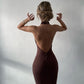 Luxura - Robe longue marron a dos nue