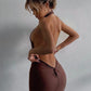 Luxura - Robe longue marron a dos nue
